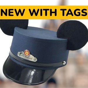 NWT Adult Disney Ears Conductor Hat Red Car Trolley